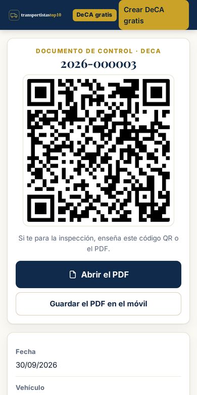 Vista del conductor en el móvil con el QR